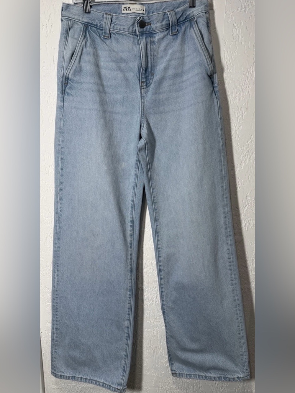 ZARA Womens Light Wash Wide-Leg High Rise  Cuffed Jeans Size 4